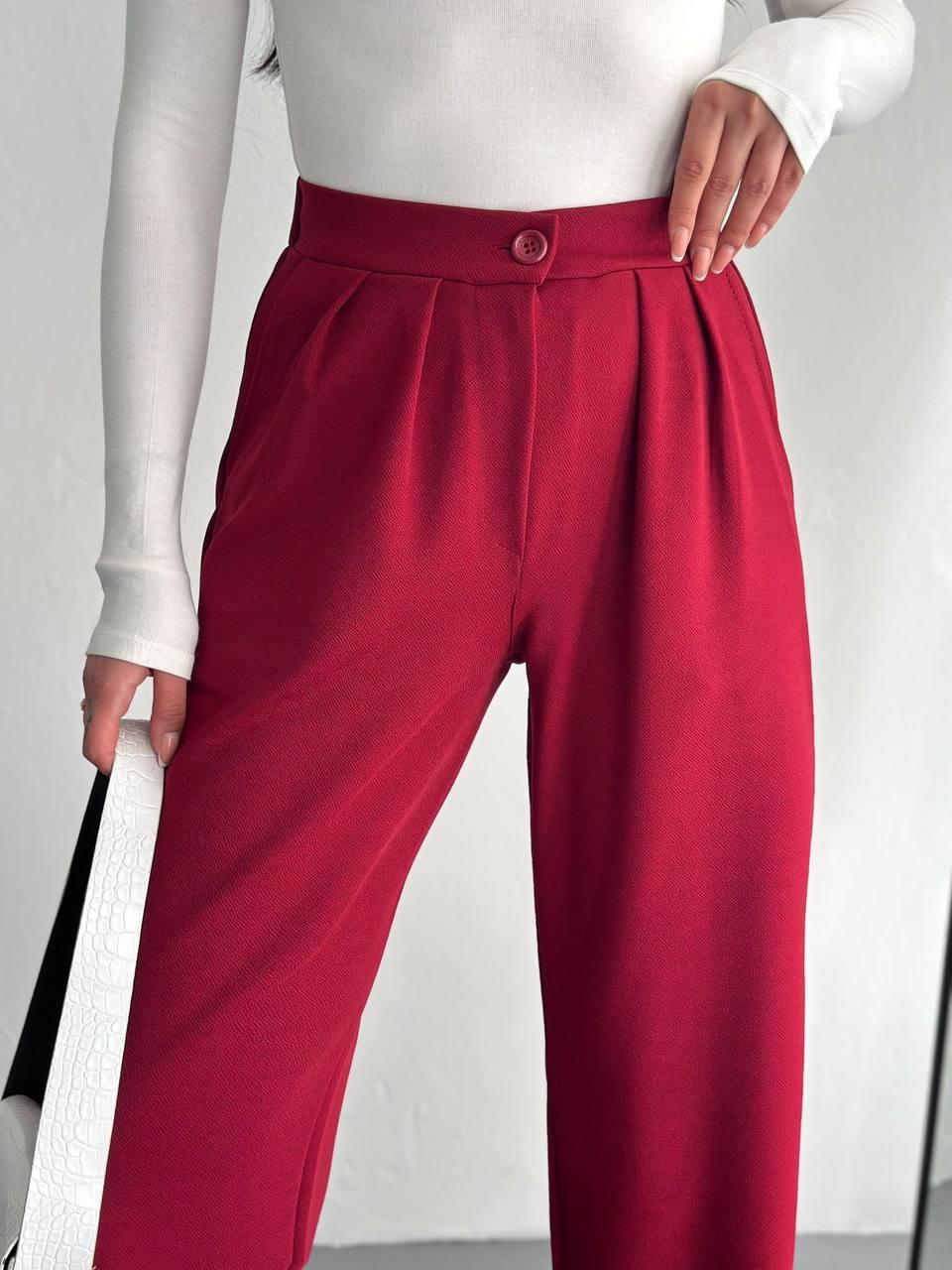 TEK DÜĞMELİ BOL PAÇA PANTOLON-1792 - BORDO