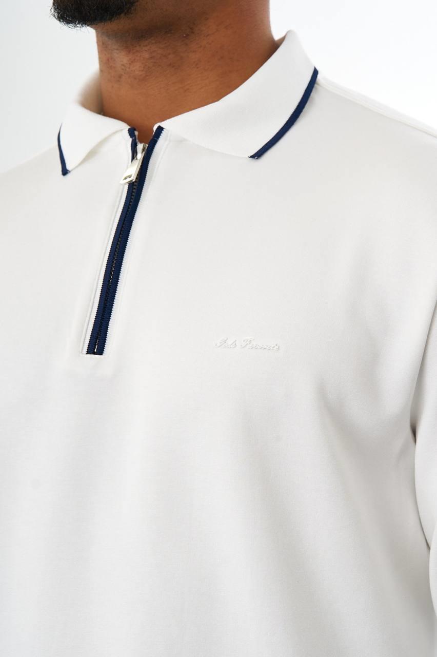 TRİKO YAKA FERMUARLI SWEATSHIRT-2026 - BEYAZ