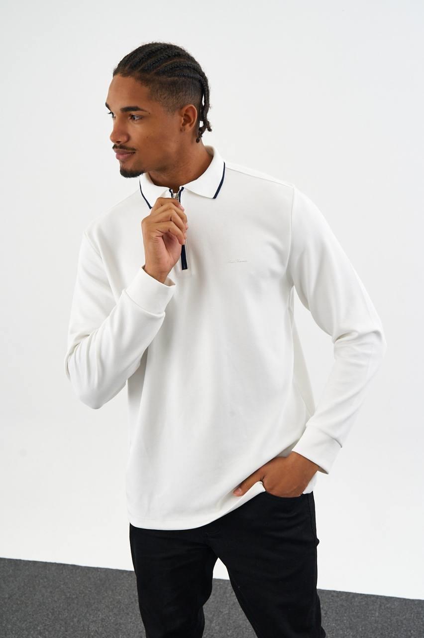 TRİKO YAKA FERMUARLI SWEATSHIRT-2026 - BEYAZ