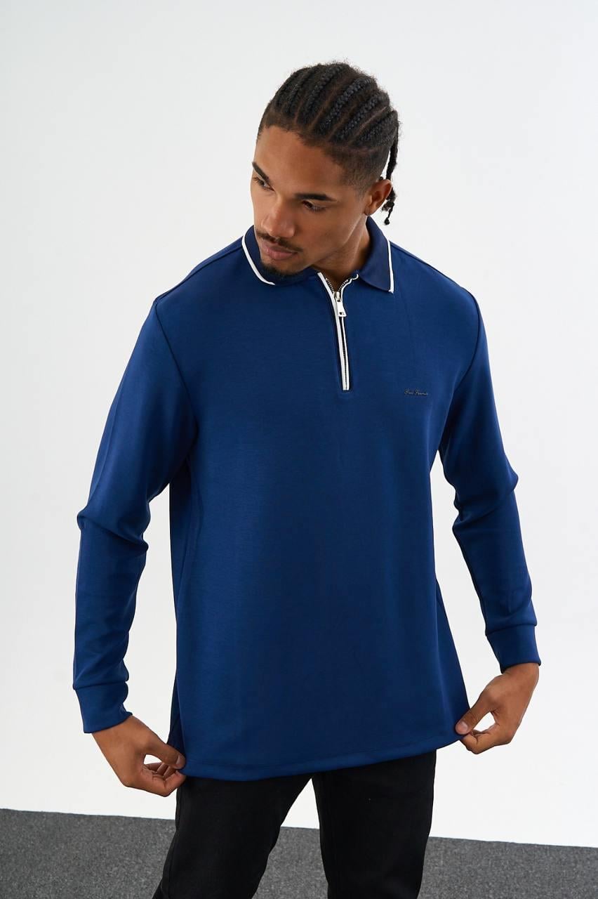 TRİKO YAKA FERMUARLI SWEATSHIRT-2026 - LACİVERT
