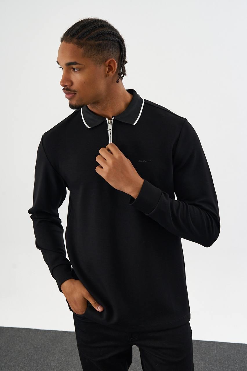 TRİKO YAKA FERMUARLI SWEATSHIRT-2026 - SİYAH