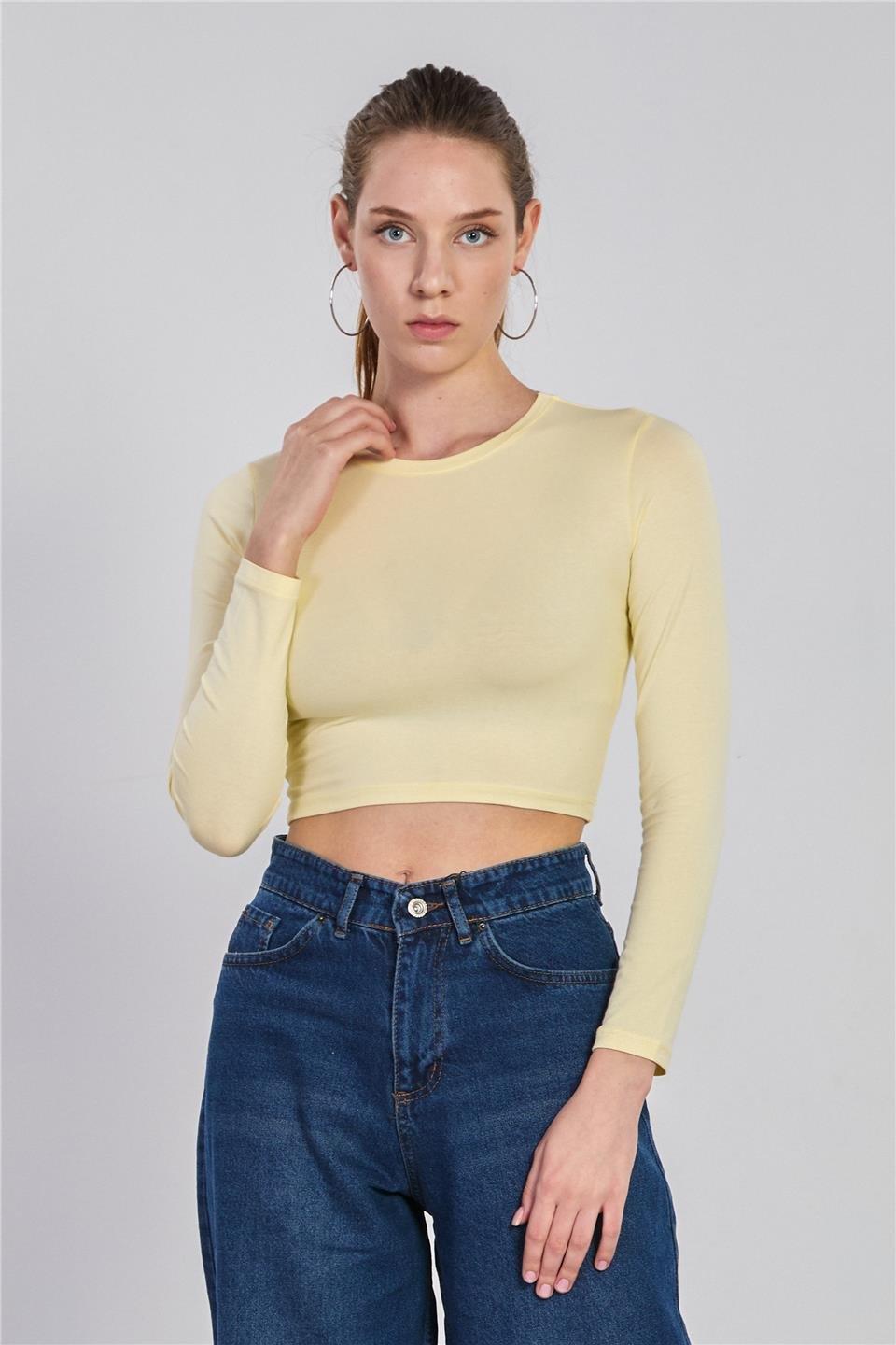 Uzun kollu body-K660 - Açık Sarı