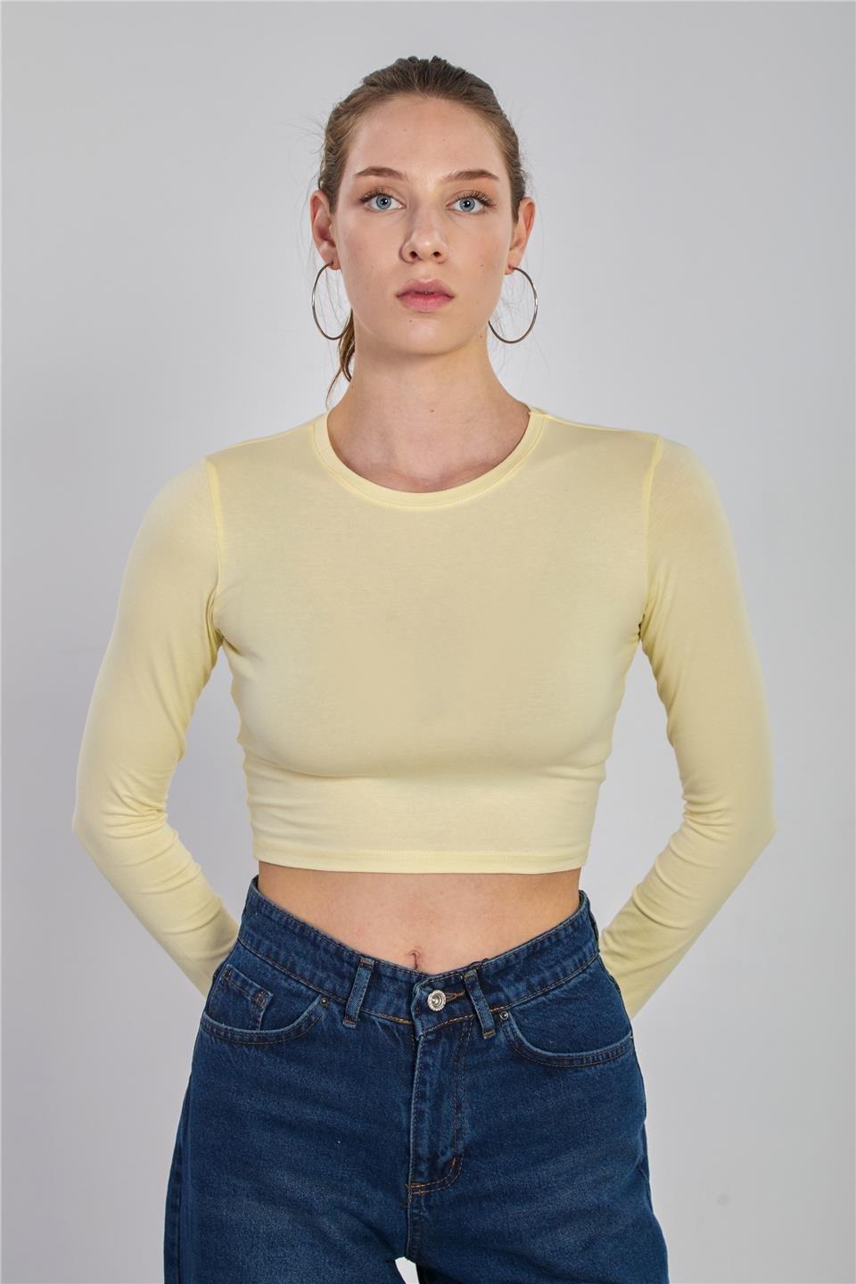 Uzun kollu body-K660 - Açık Sarı