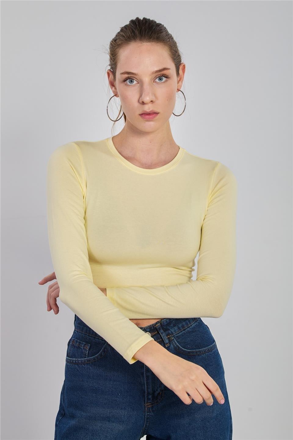 Uzun kollu body-K660 - Açık Sarı