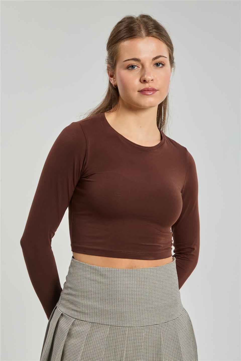 Uzun kollu body-K660 - Koyu kahve