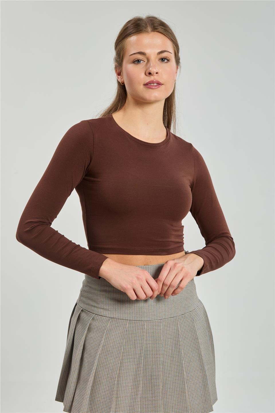 Uzun kollu body-K660 - Koyu kahve
