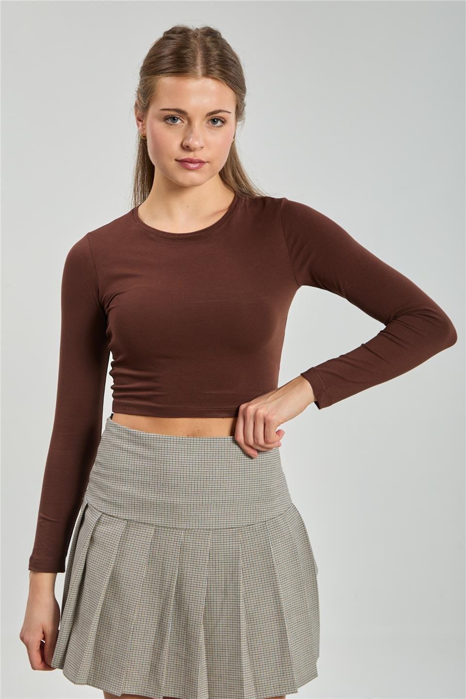 Uzun kollu body-K660 - Koyu kahve