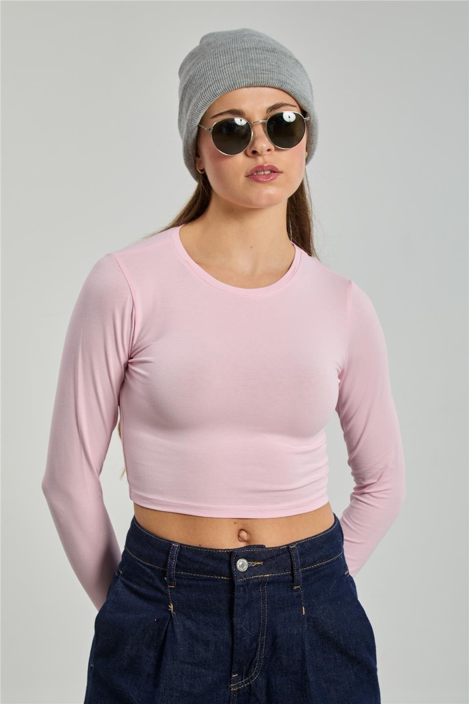 Uzun kollu body-K660 - Pembe