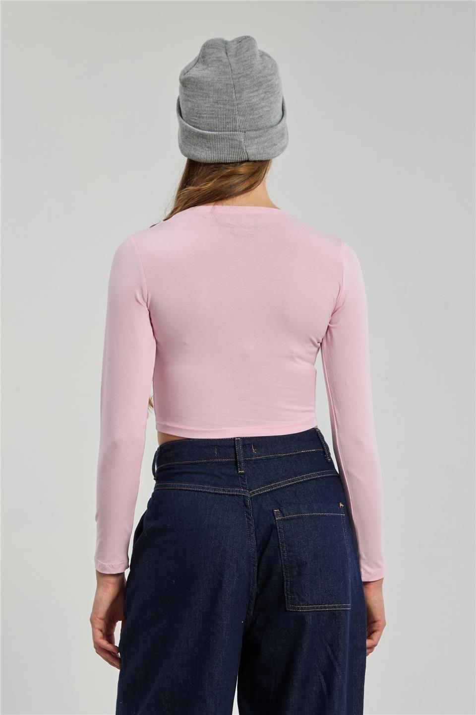 Uzun kollu body-K660 - Pembe