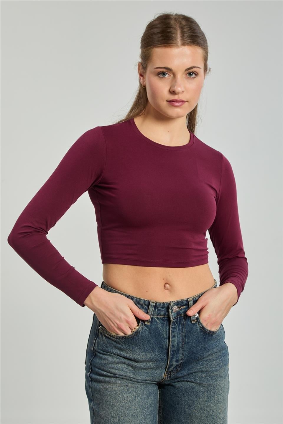 Uzun kollu body-K660 - Vişne