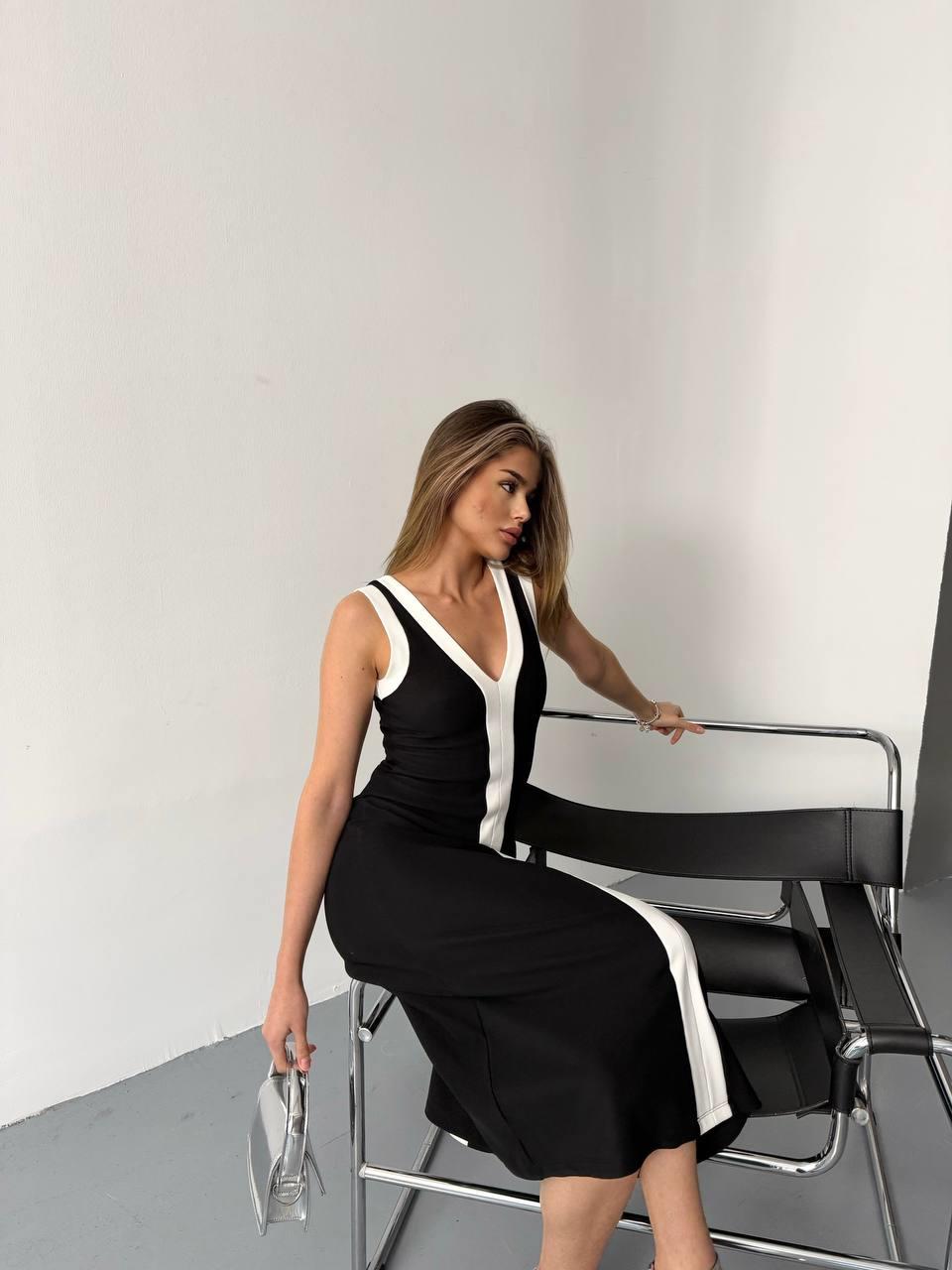 V YAKA ELBİSE-2374 - SİYAH