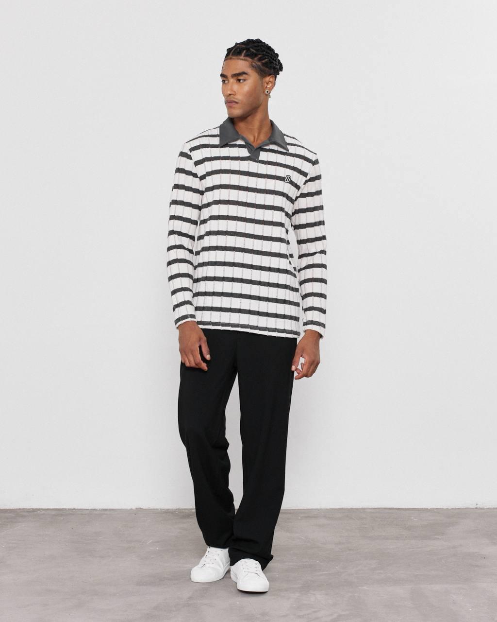 YAKA PATLI ÇİZGİLİ SWEATSHIRT-2024 - FÜME