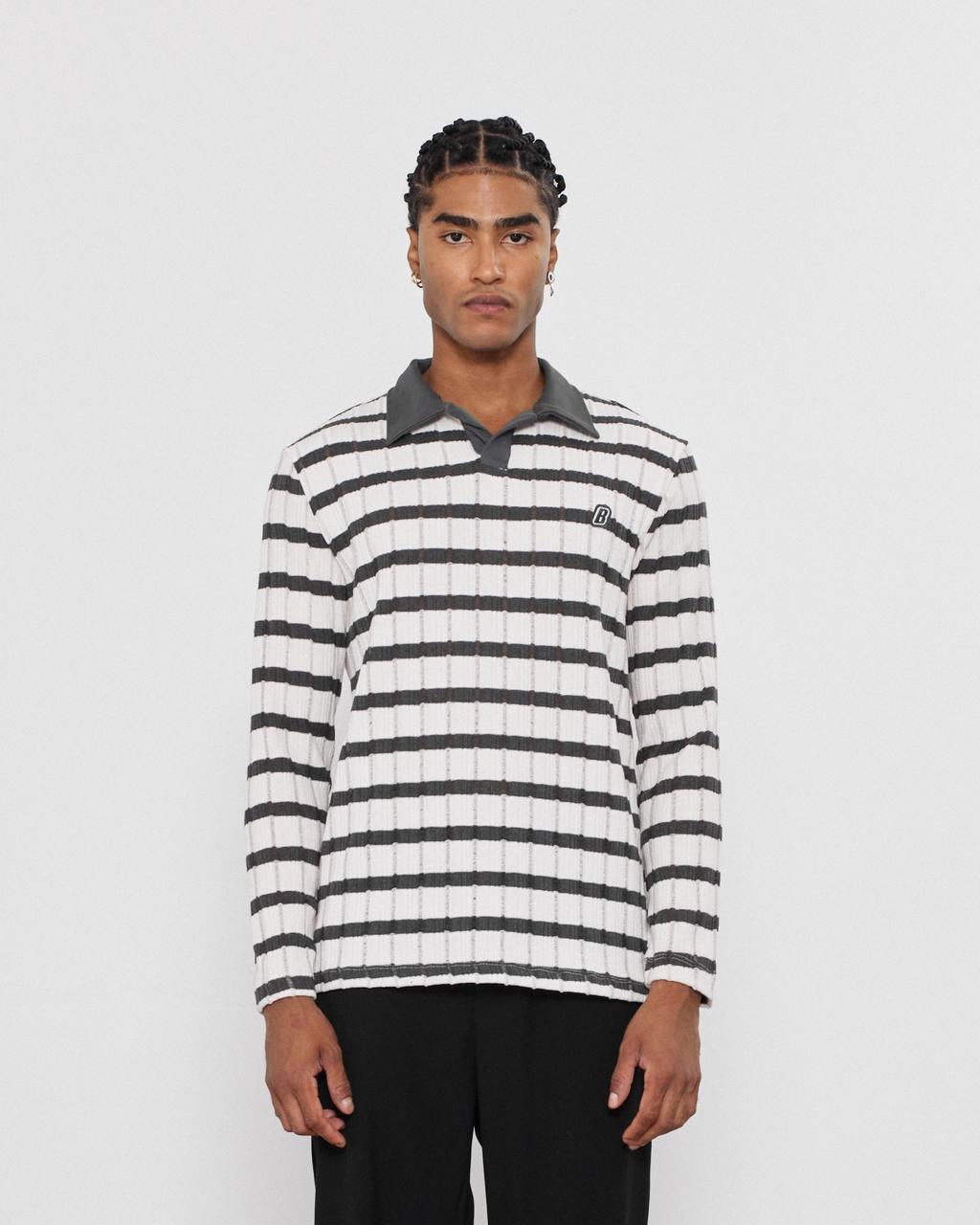 YAKA PATLI ÇİZGİLİ SWEATSHIRT-2024 - FÜME