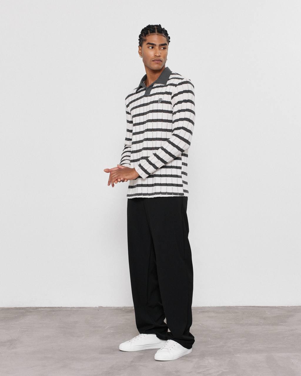 YAKA PATLI ÇİZGİLİ SWEATSHIRT-2024 - FÜME
