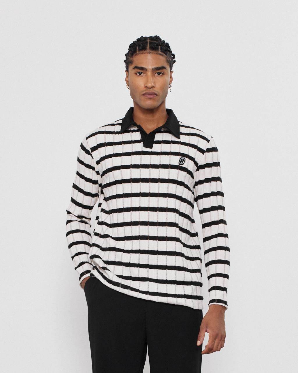 YAKA PATLI ÇİZGİLİ SWEATSHIRT-2024 - SİYAH