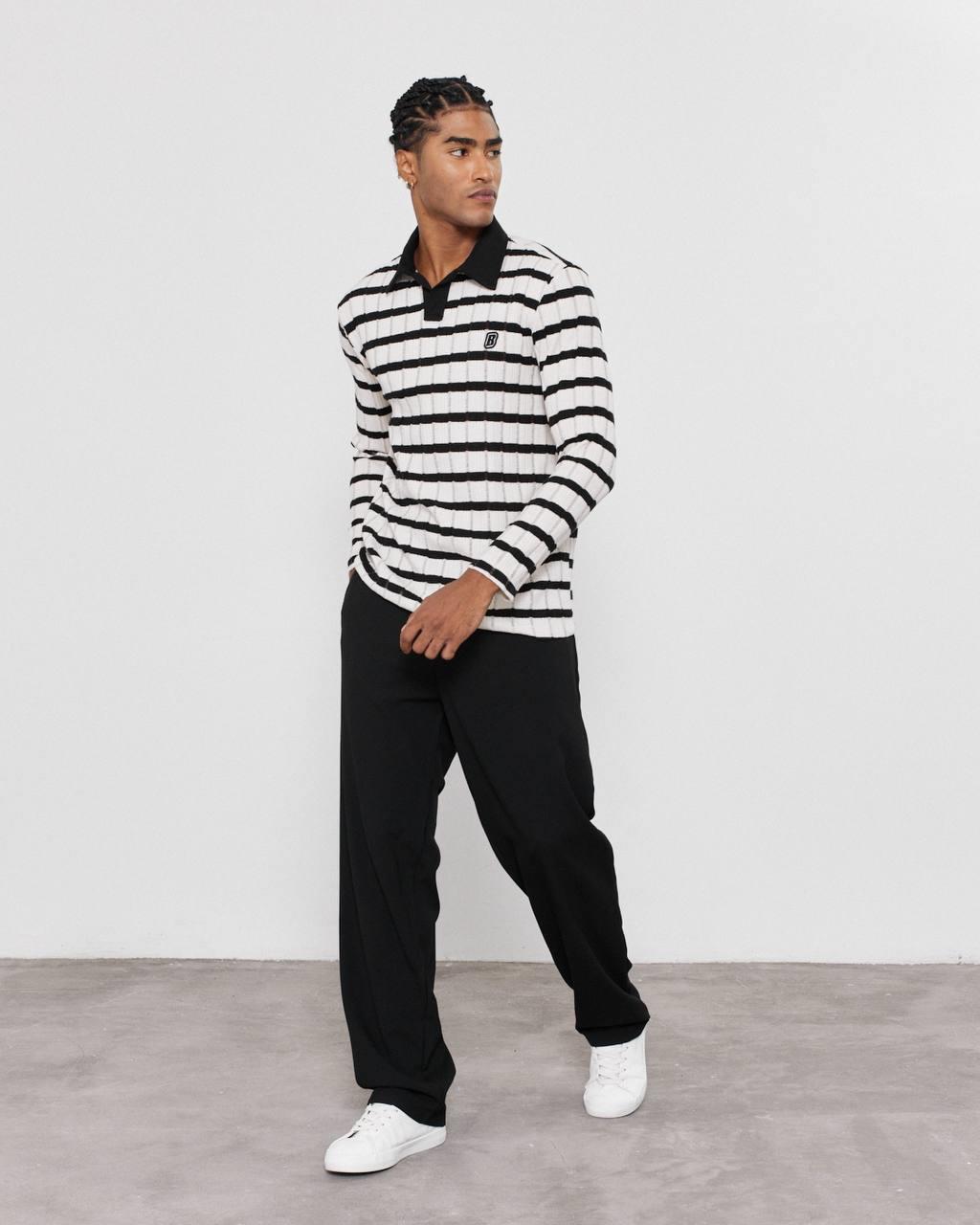 YAKA PATLI ÇİZGİLİ SWEATSHIRT-2024 - SİYAH