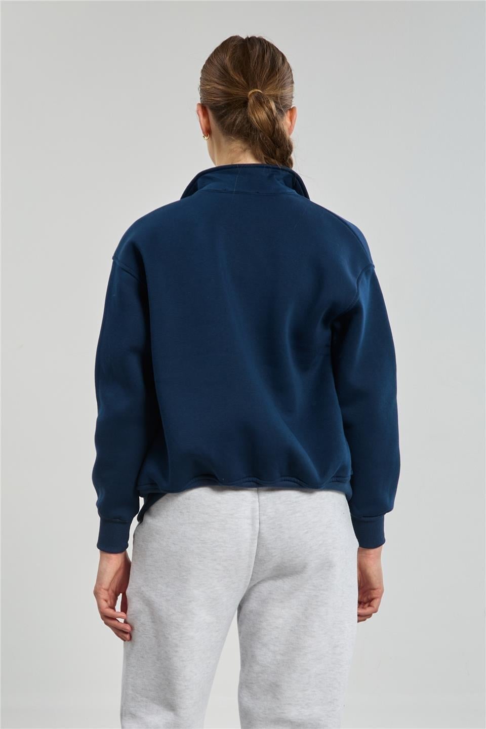 Yakalı fermuarlı sweatshirt-DVN1244 - Lacivert