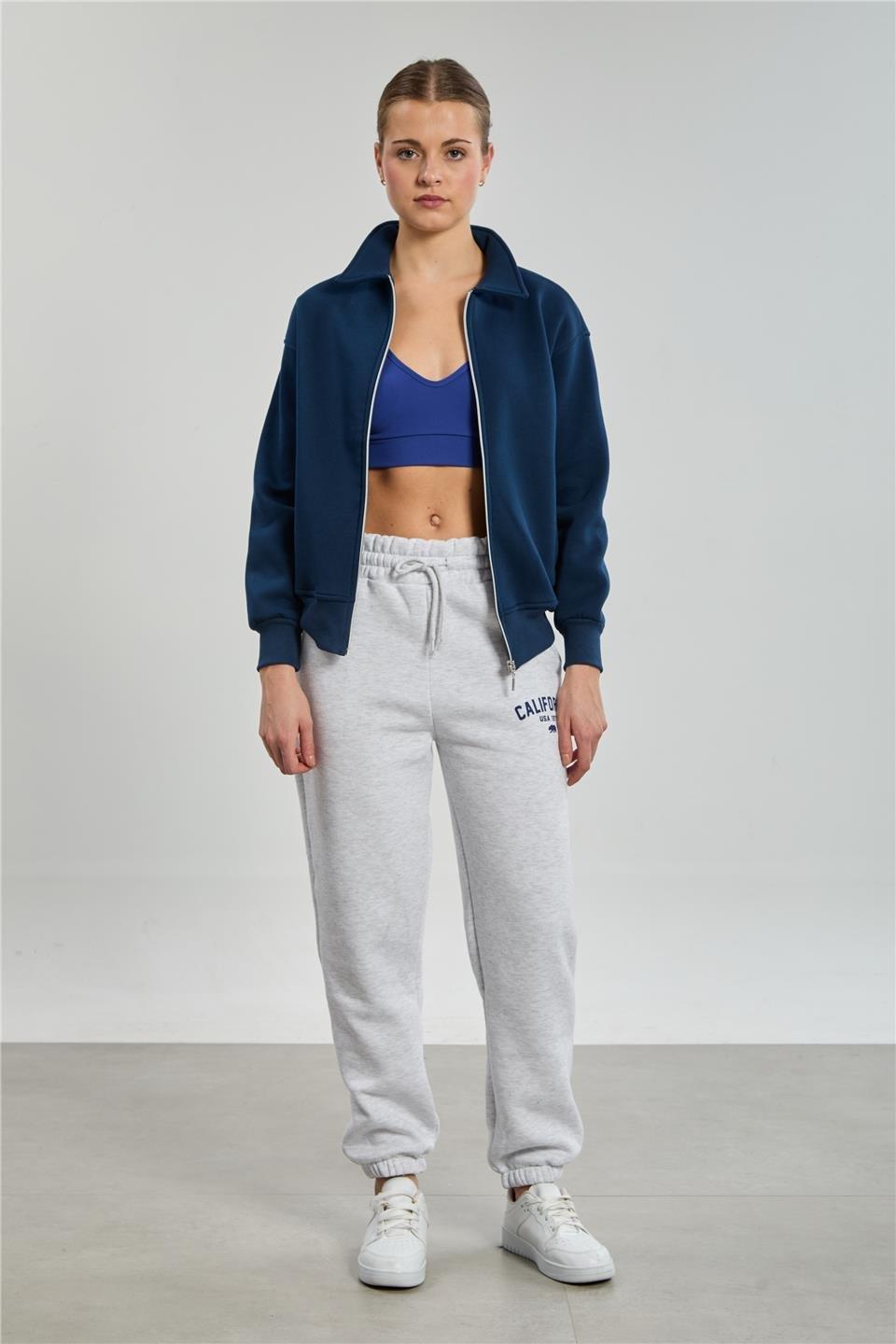 Yakalı fermuarlı sweatshirt-DVN1244 - Lacivert