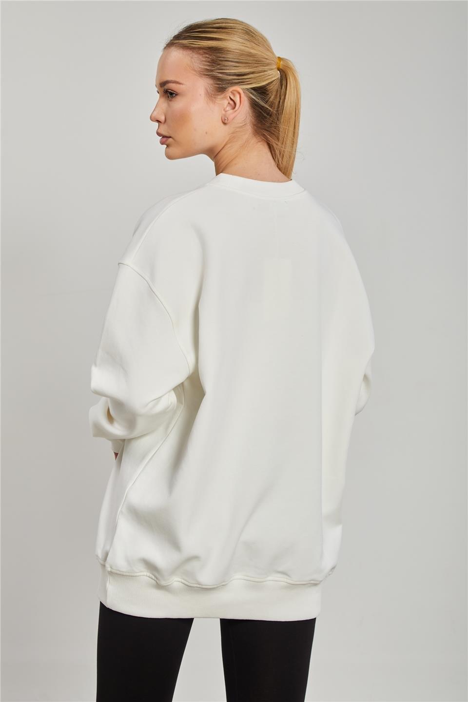 Yanı yırtmaçlı tunik sweat-6405 - Ekru