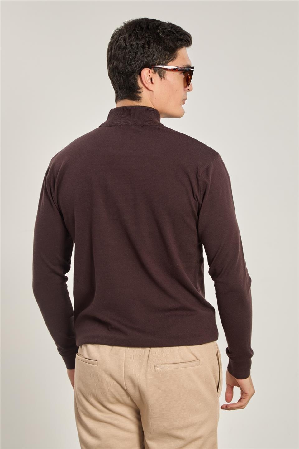 Yarım balıkçı yaka triko kazak-M35097 - Kahve