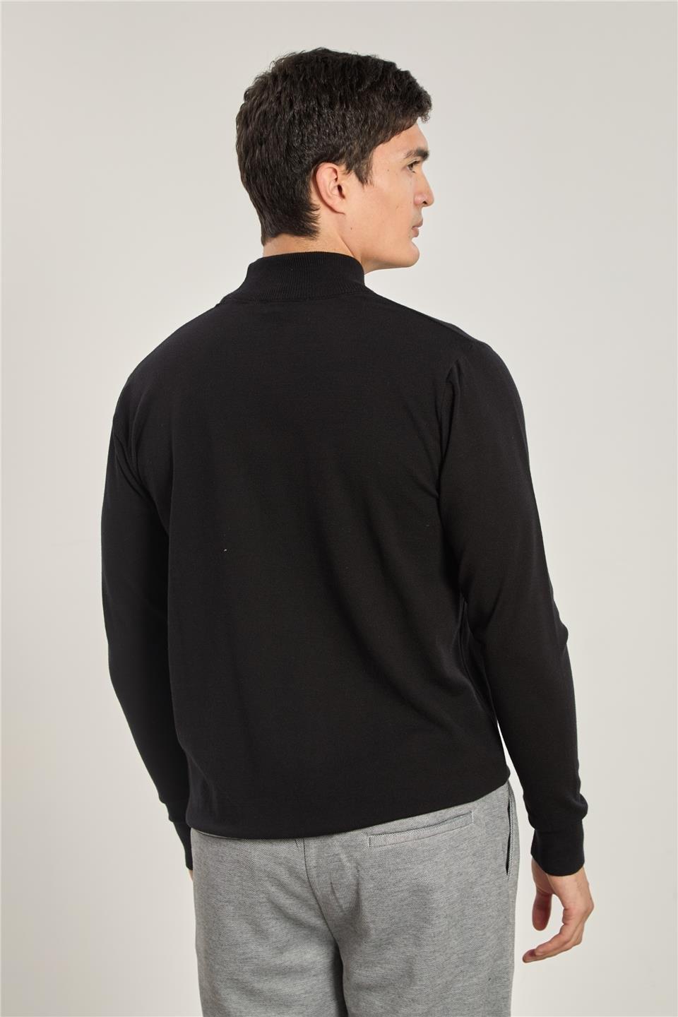 Yarım balıkçı yaka triko kazak-M35097 - Siyah