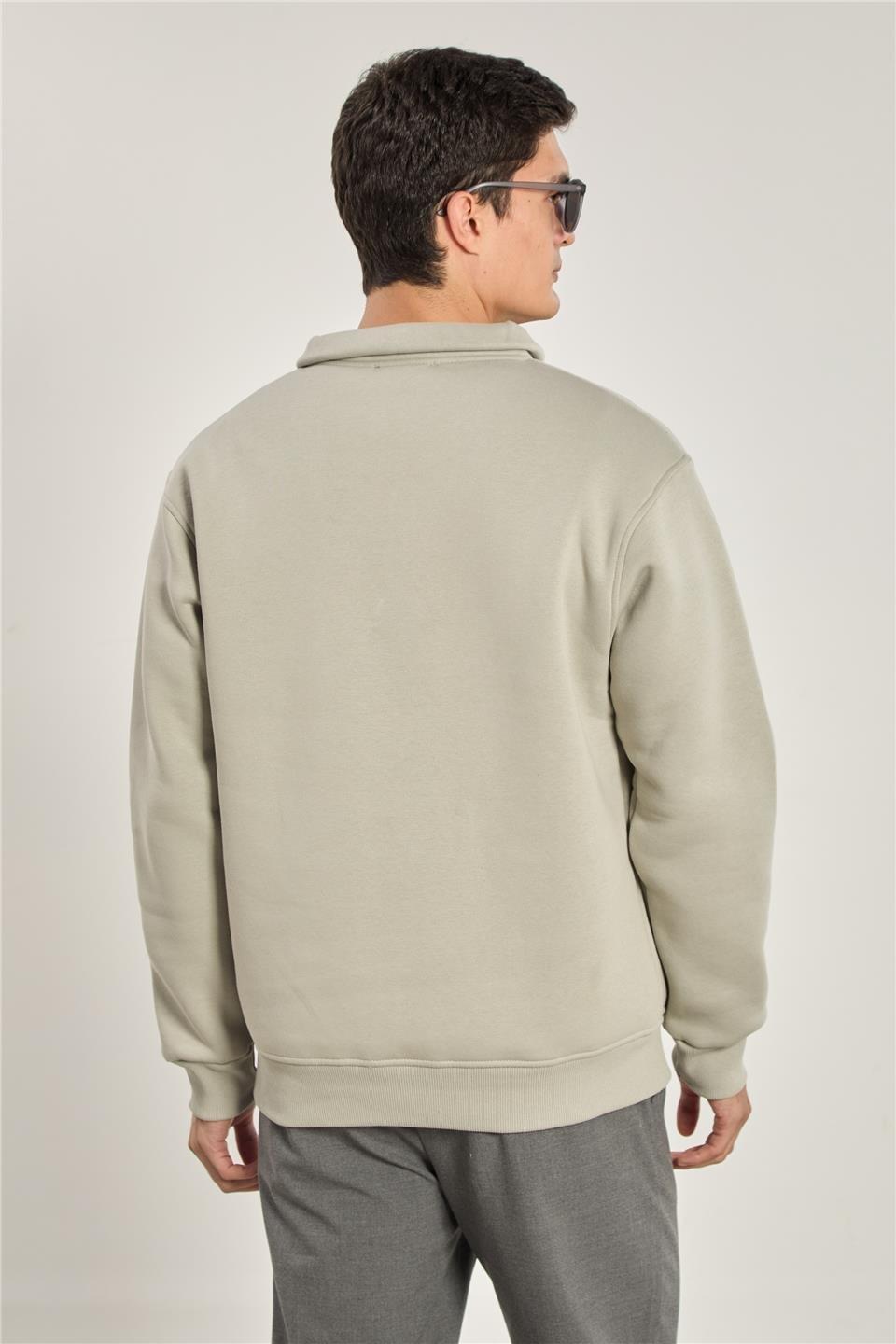 Yarım fermuarlı NYC sweatshirt-1161 - Gri Melanj