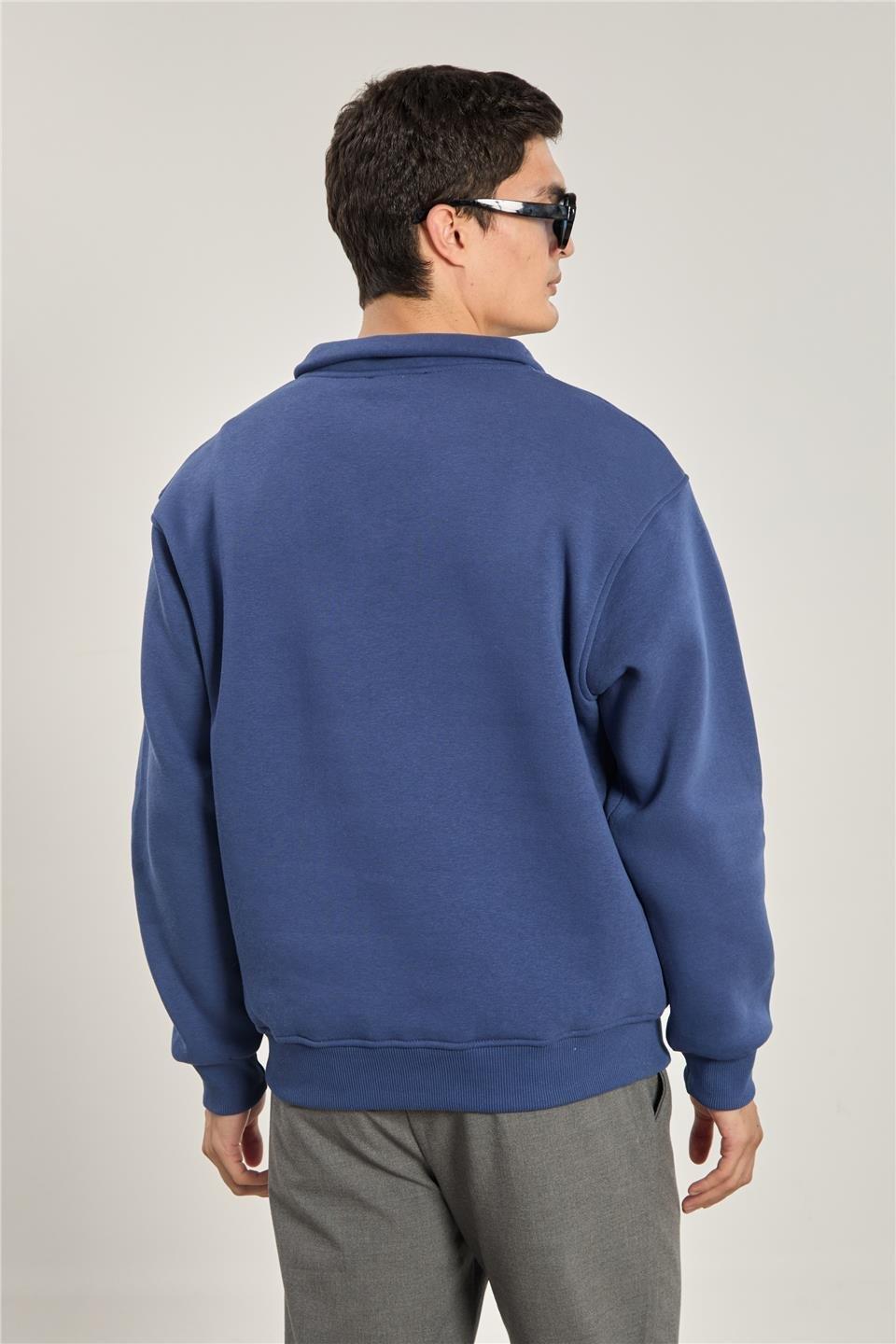 Yarım fermuarlı NYC sweatshirt-1161 - İndigo