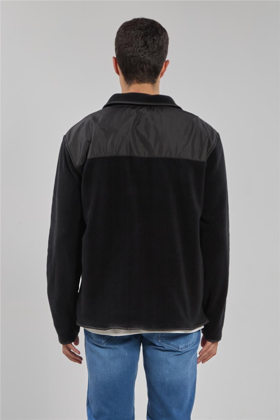 Yarım fermuarlı polar sweatshirt-130 - Siyah