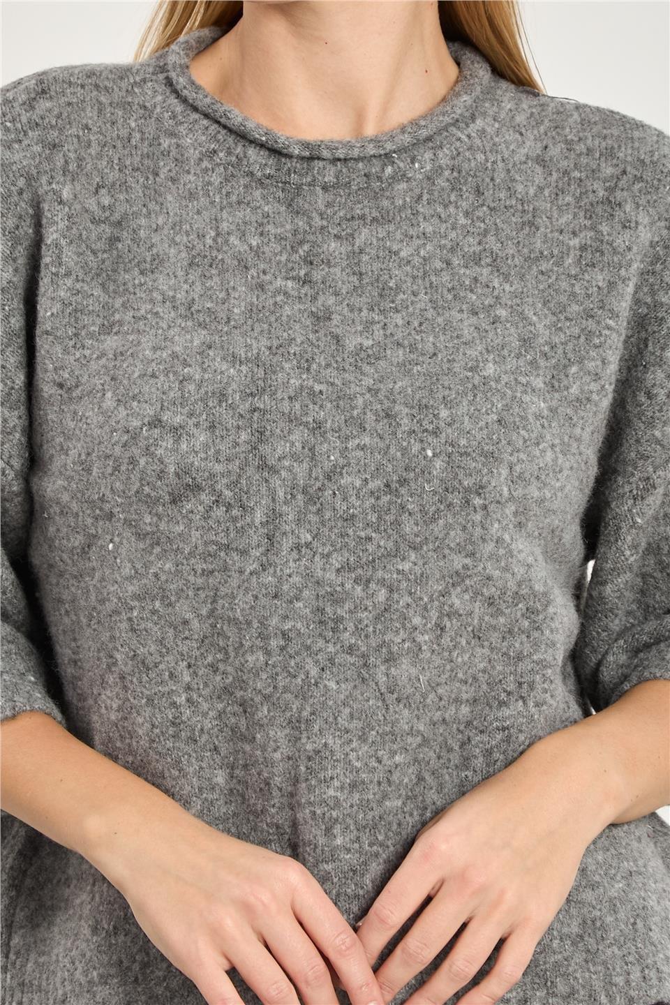 Yarım kol oversize triko kazak-K-166-1 - Koyu Gri