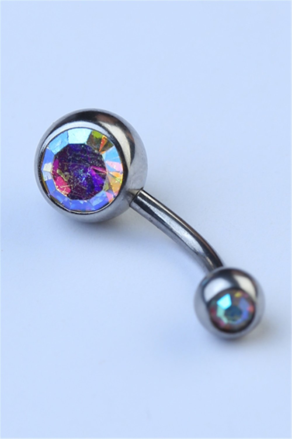 Düz Hologram Taşlı Göbek Silver Piercing
