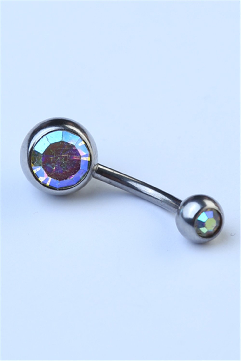 Düz Hologram Taşlı Göbek Silver Piercing