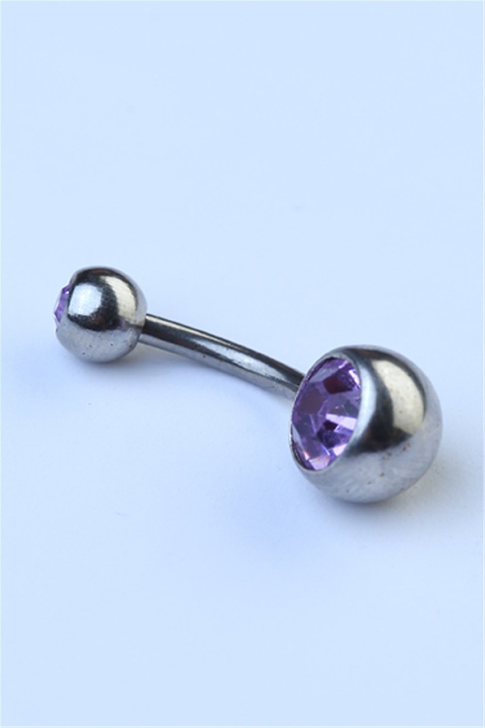 Düz Lila Taşlı Göbek Silver Piercing