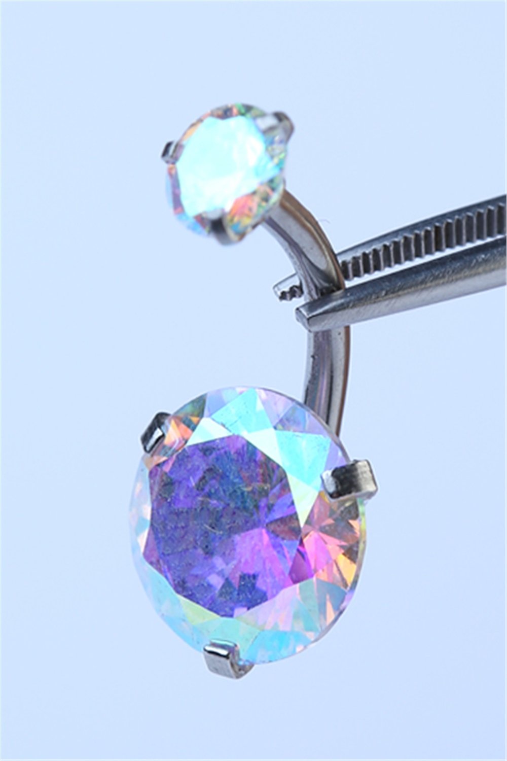 Hologram Tek Taş Büyük Boy Göbek Silver Piercing 