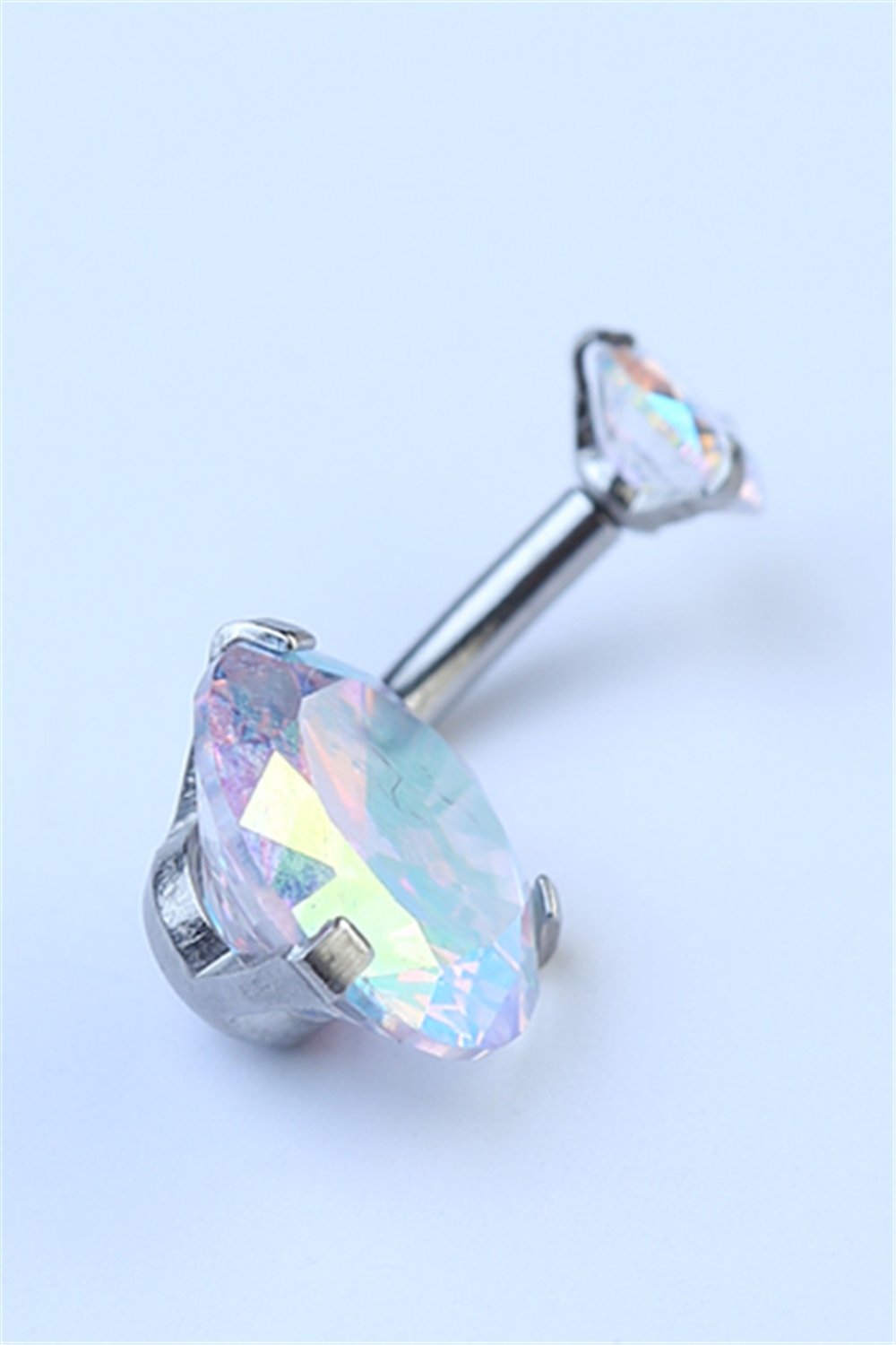Hologram Tek Taş Büyük Boy Göbek Silver Piercing 