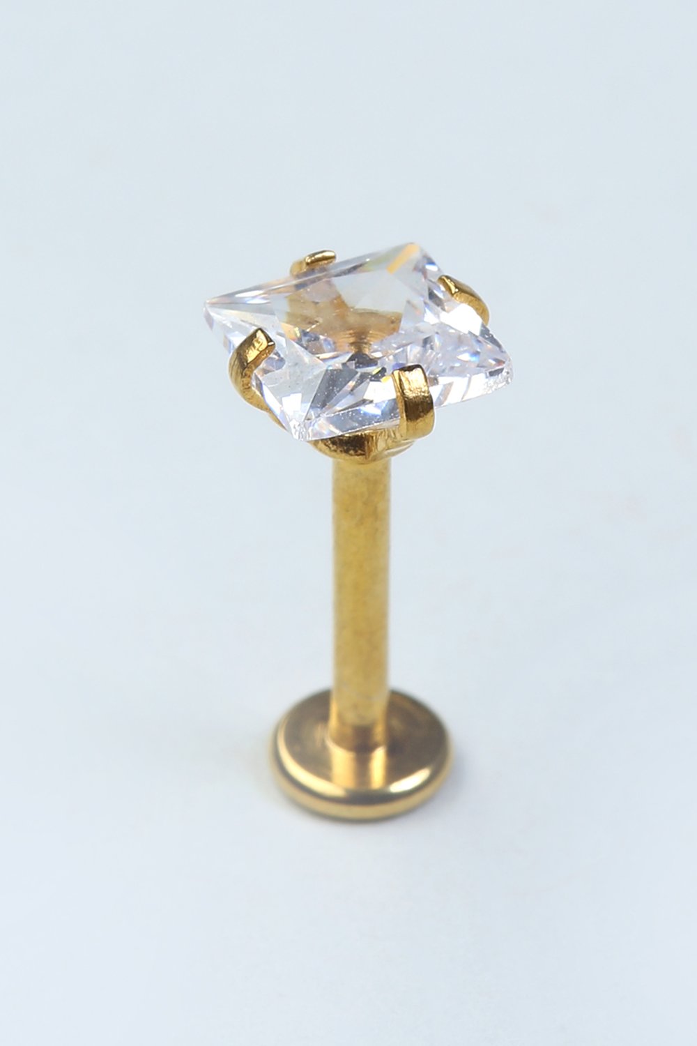Kare Taş Labret Büyük Boy Gold Piercing