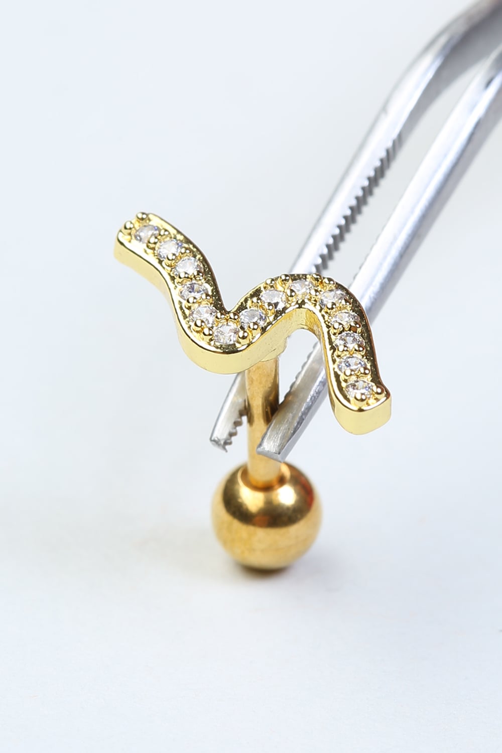 S Model Taşlı Toplu Labret Gold Piercing