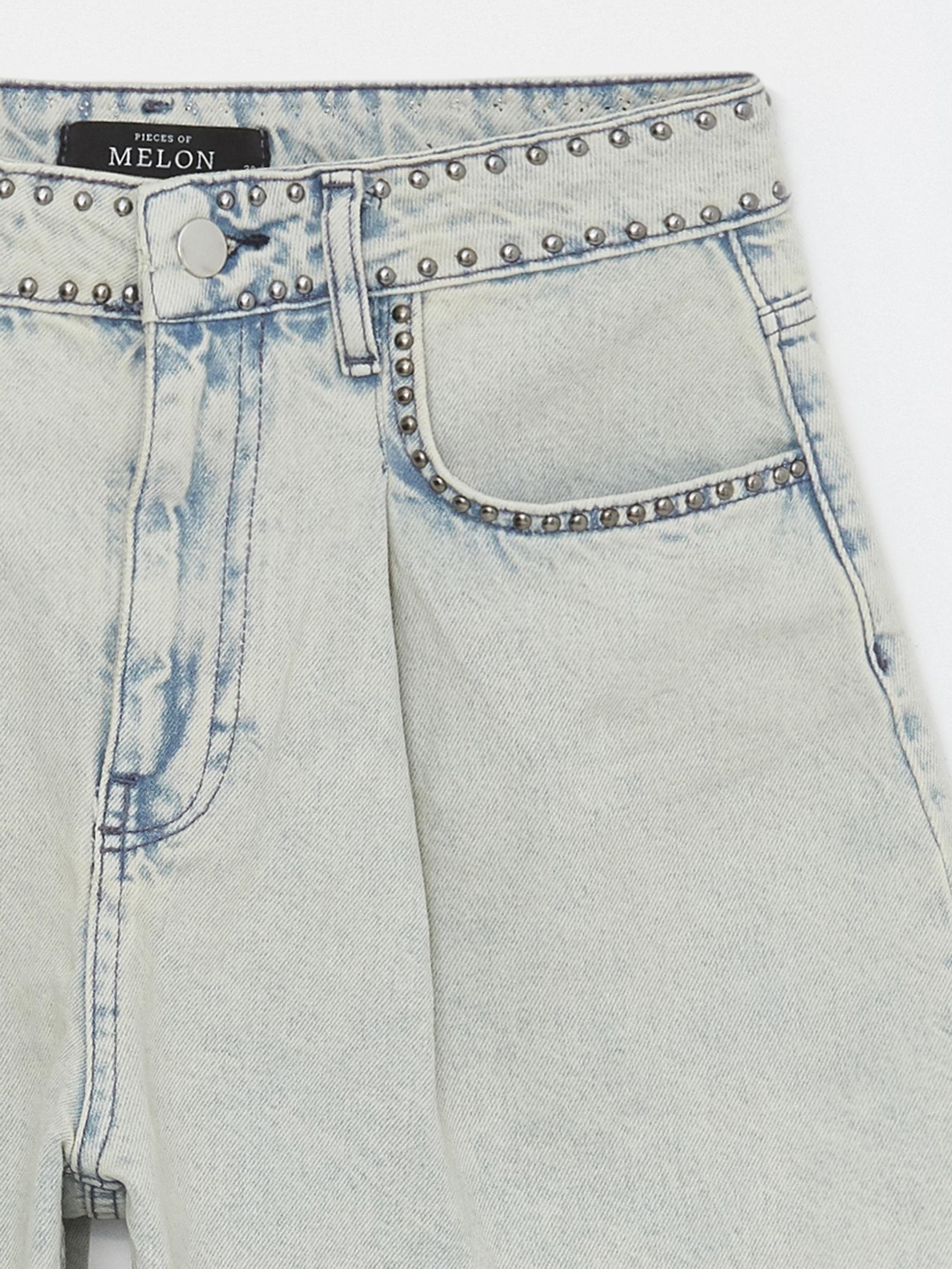 Acik Mavi Trok Detaylı Yüksel Bel Denim Şort