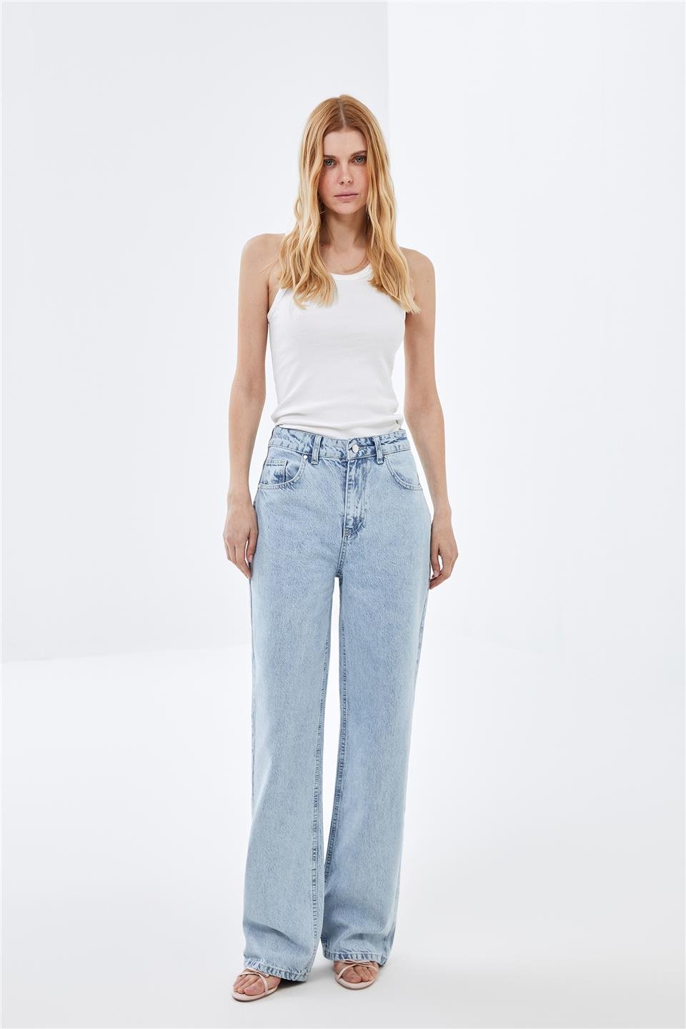 Acik Mavi Wide Leg Yüksek Bel Jean Pantolon