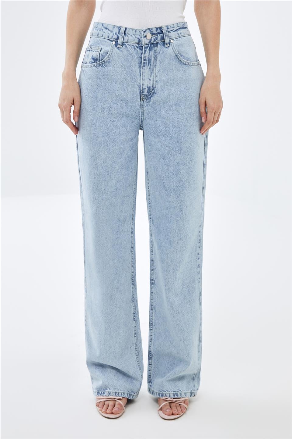 Acik Mavi Wide Leg Yüksek Bel Jean Pantolon