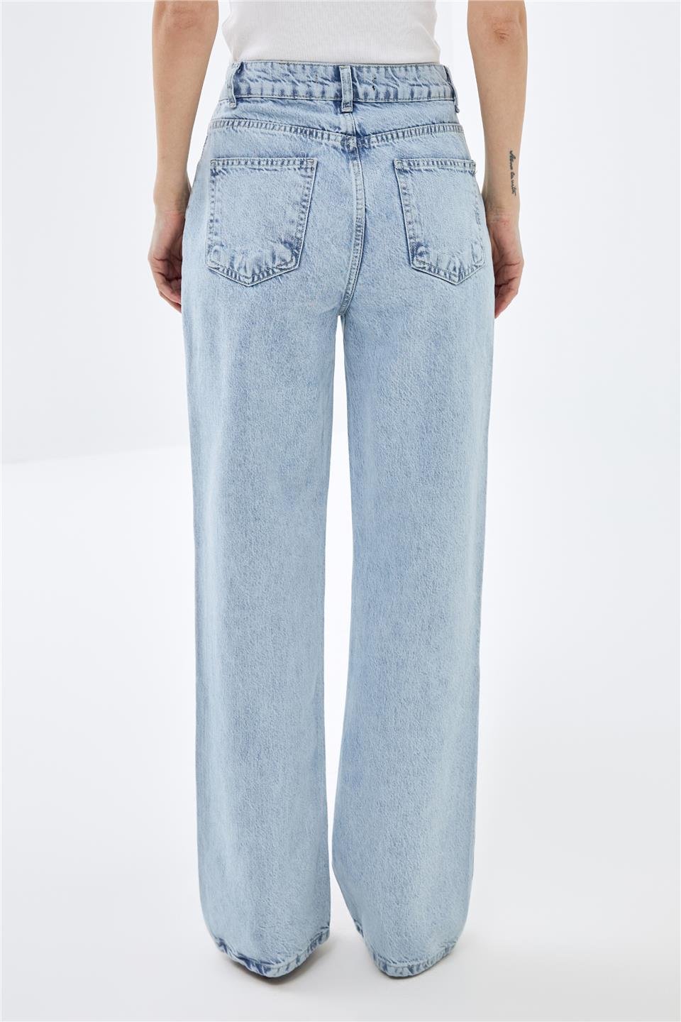 Acik Mavi Wide Leg Yüksek Bel Jean Pantolon