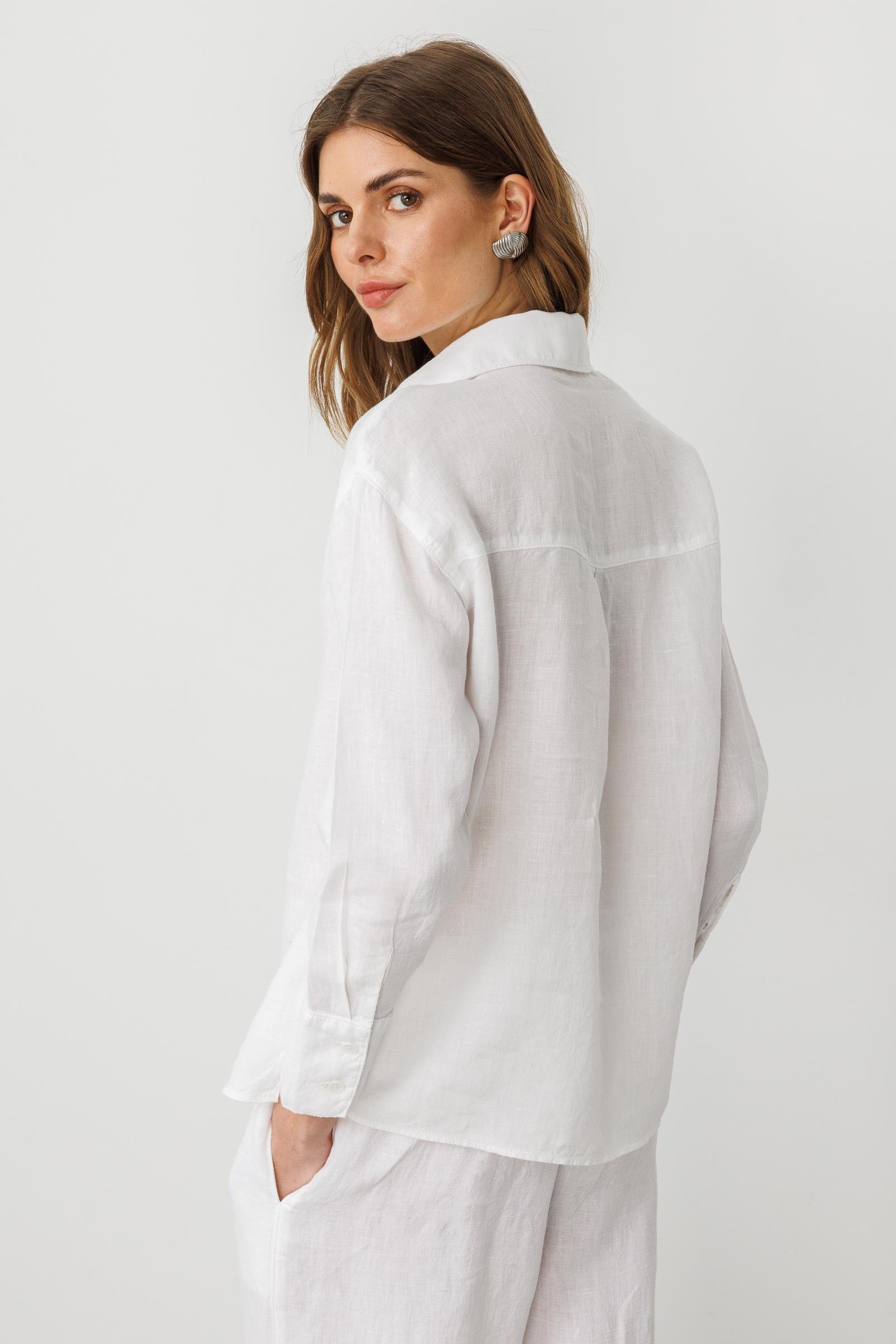 Beyaz Önden Düğmeli %100 Keten Gömlek