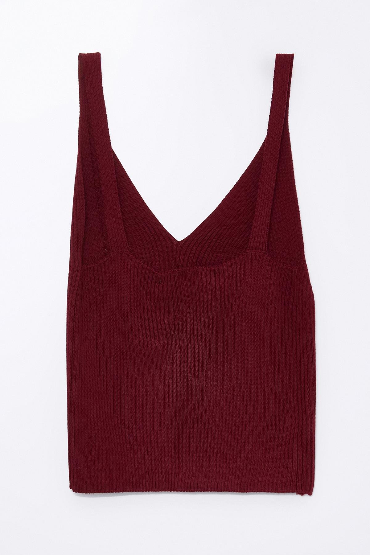 Bordo Ayarlanabilir Askılı V Yakalı Triko Atlet