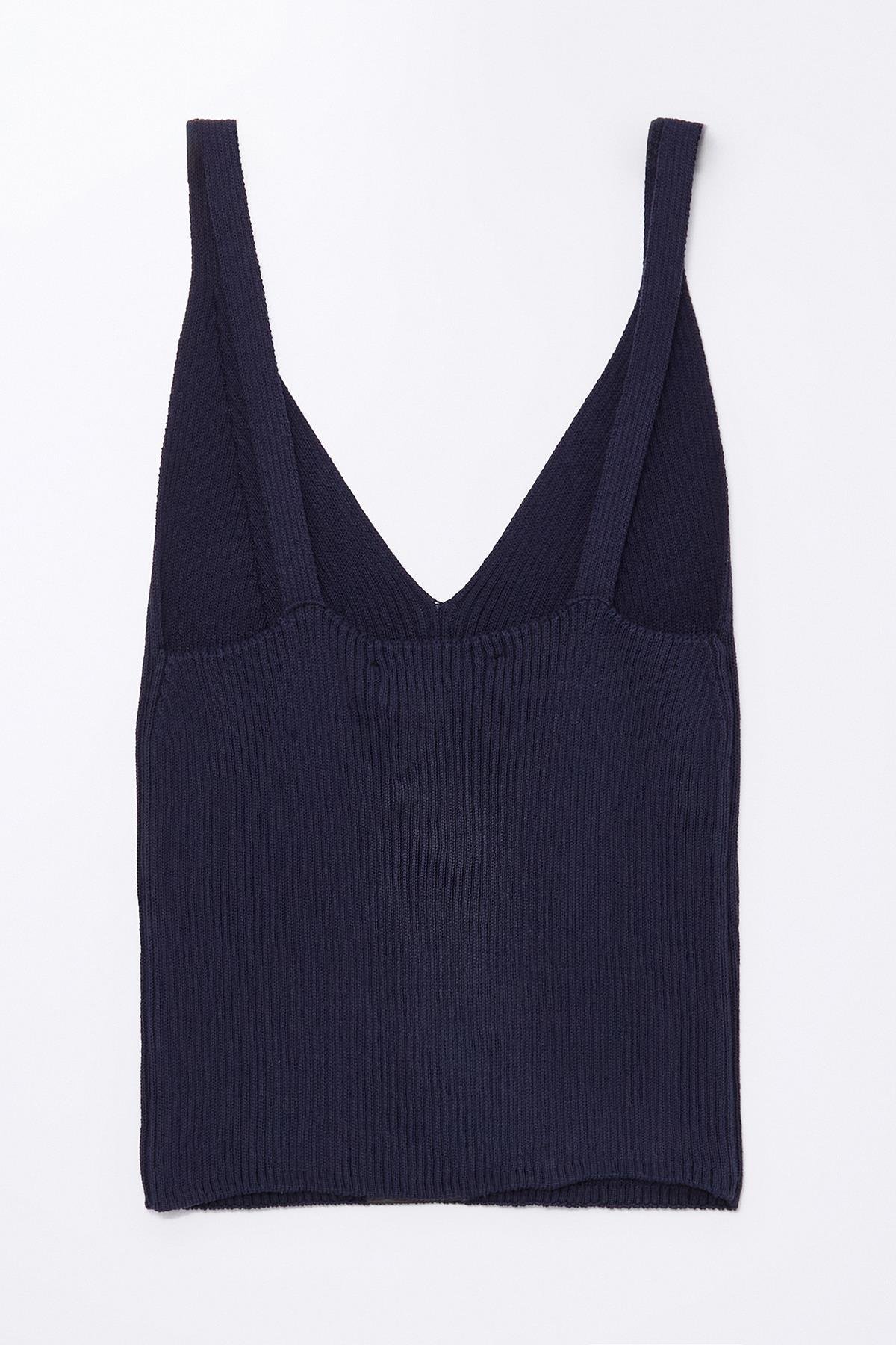 Lacivert Ayarlanabilir Askılı V Yakalı Triko Atlet