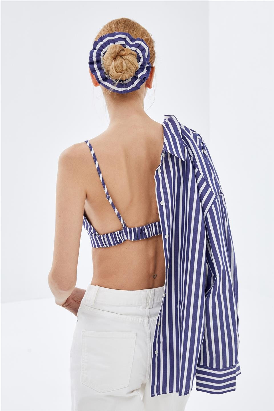 Lacivert-Beyaz Cizgilli Çizgili Büstiyer