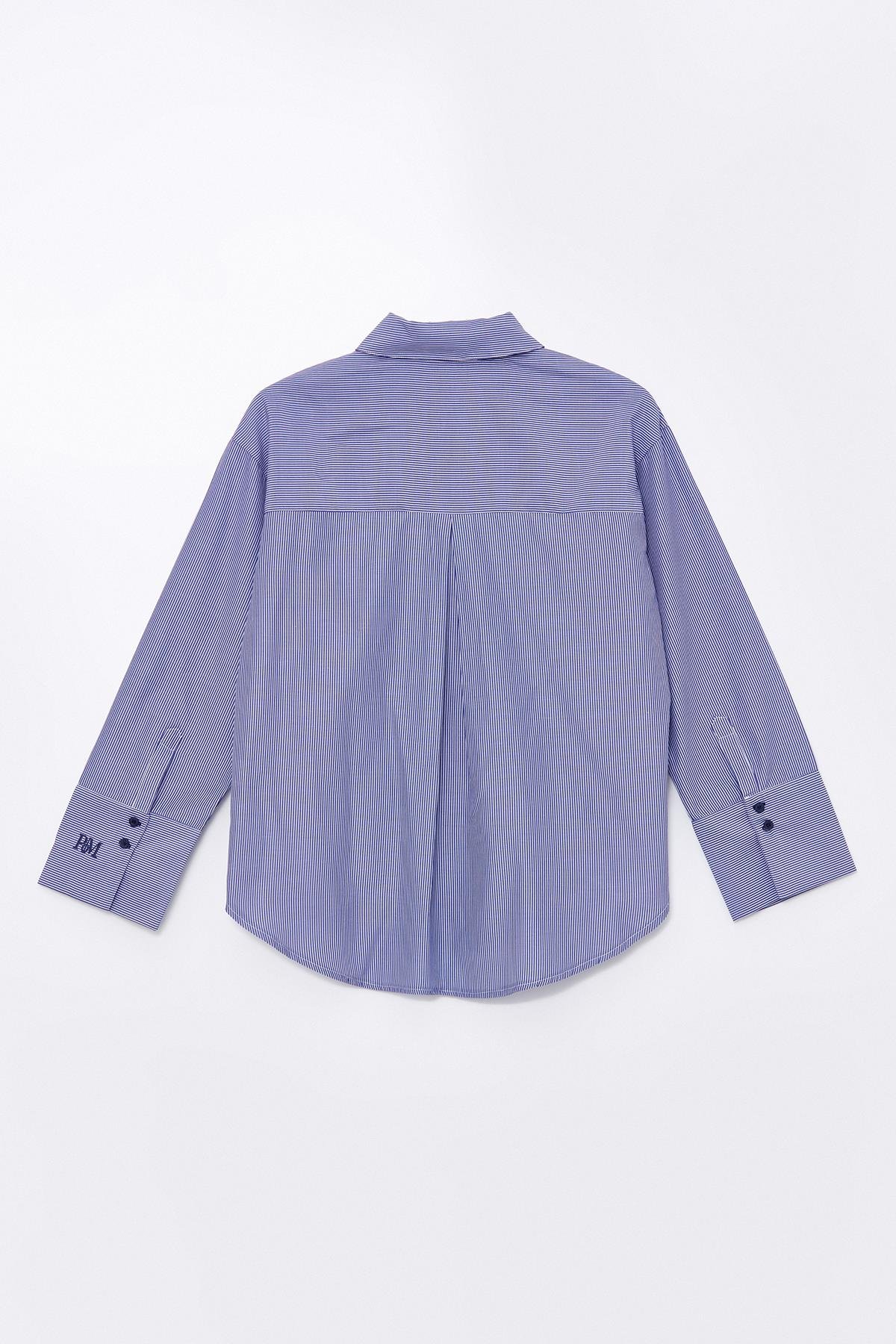 Lacivert-Çizgili Uzun Kollu Geniş Manşetli Gömlek