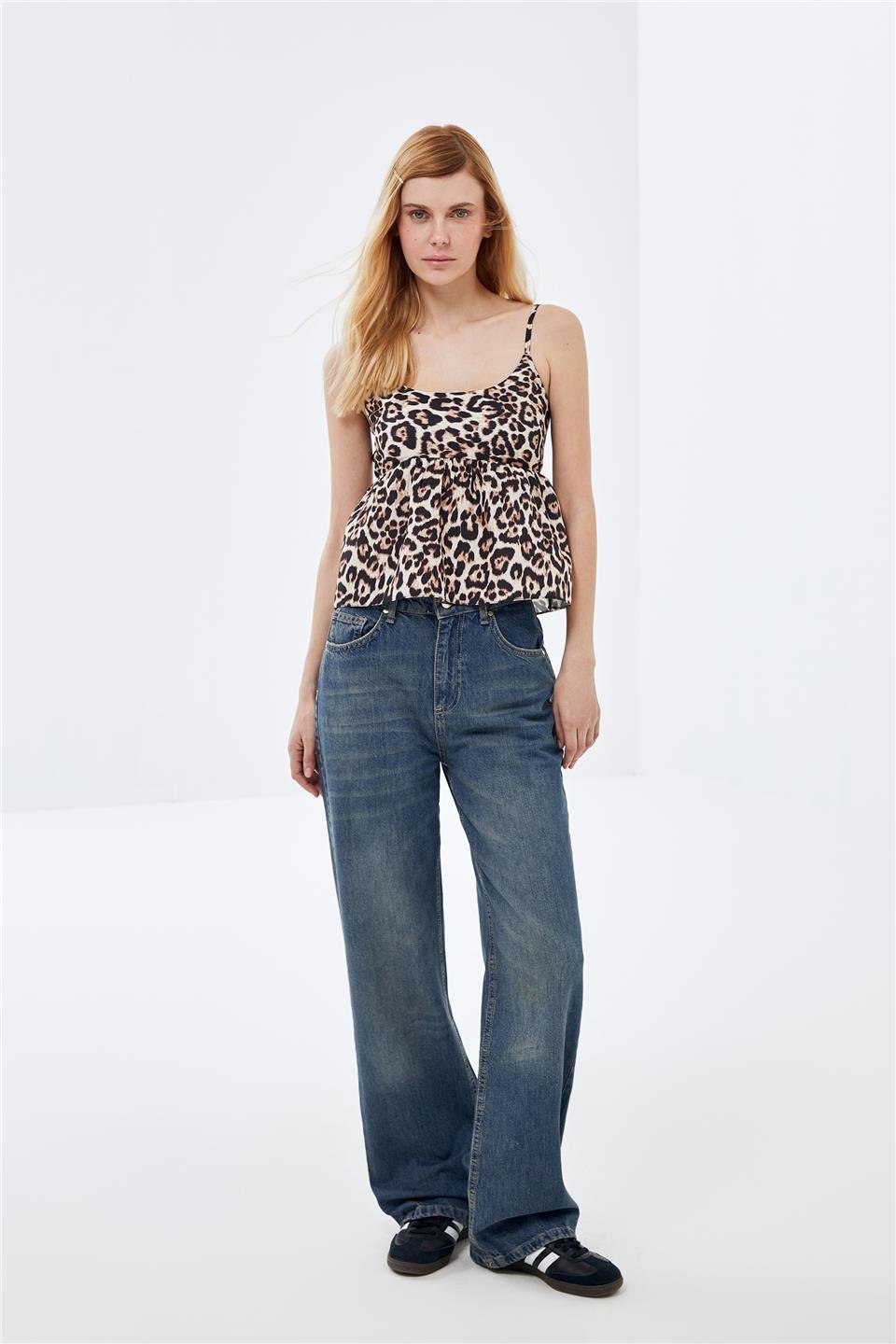 Leopar Desenli  Poplin Bluz