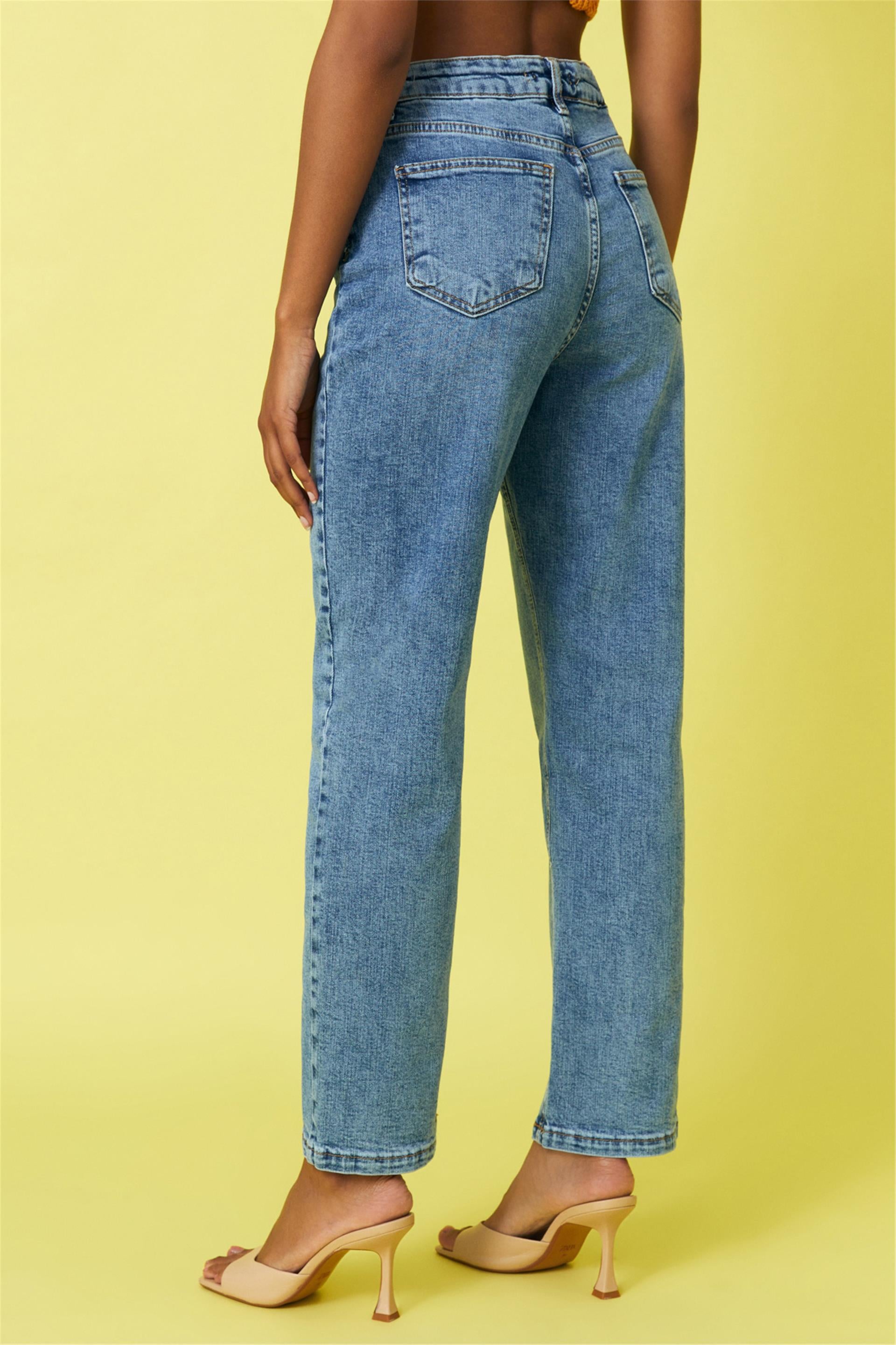 Likralı Straight Kalıp Jean Pantolon 