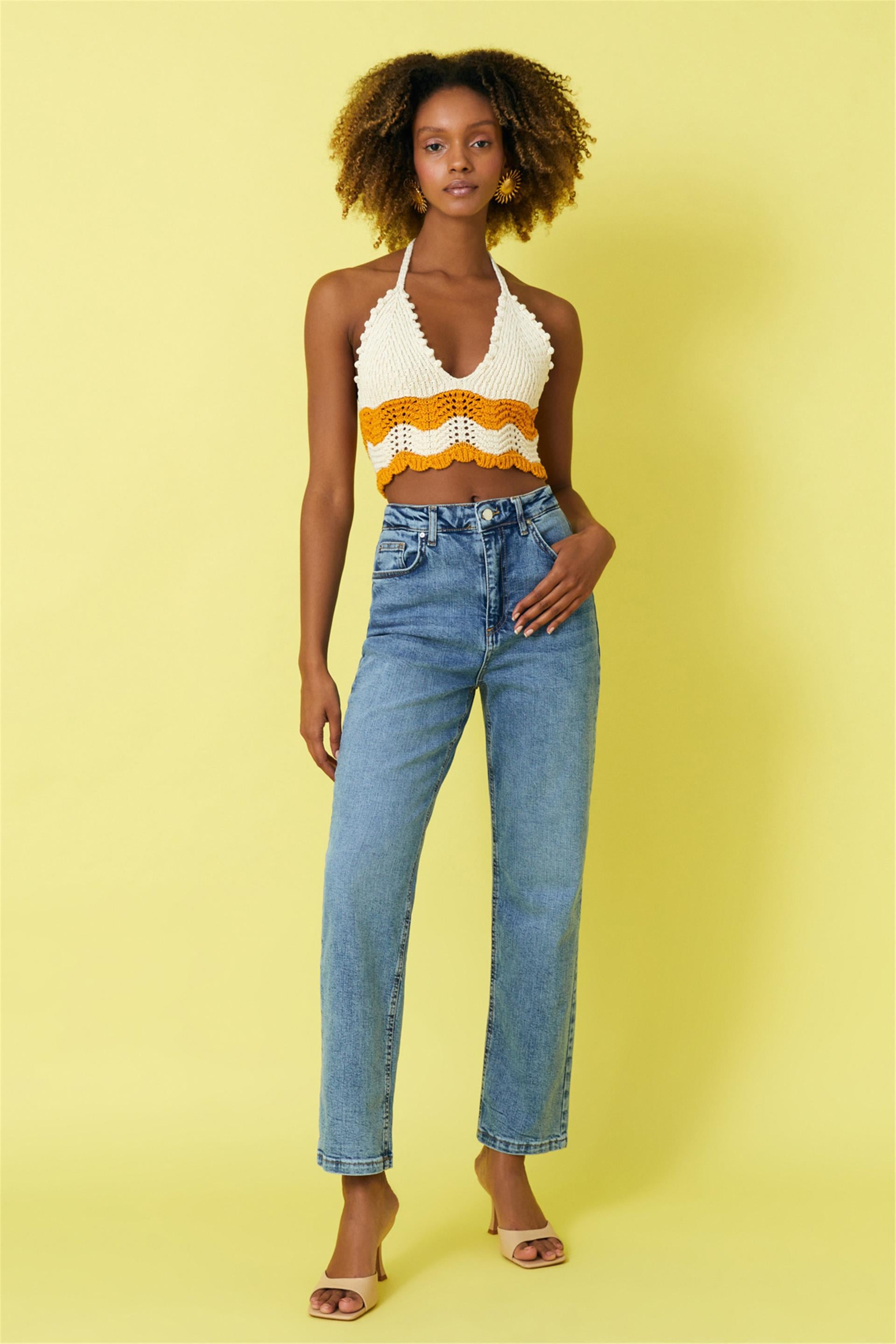 Likralı Straight Kalıp Jean Pantolon 