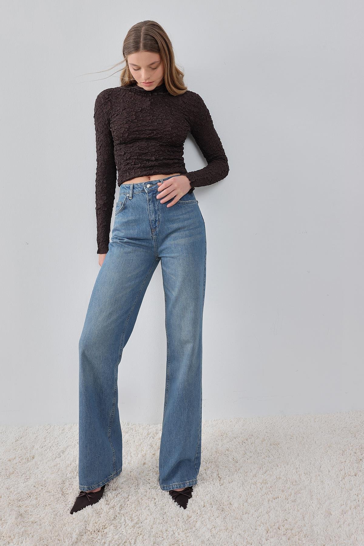 Mavi Wide Leg Yüksek Bel Jean