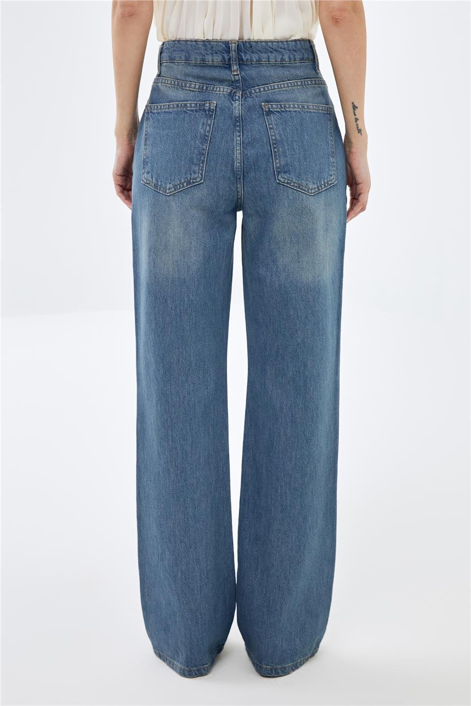 Mavi Wide Leg Yüksek Bel Jean